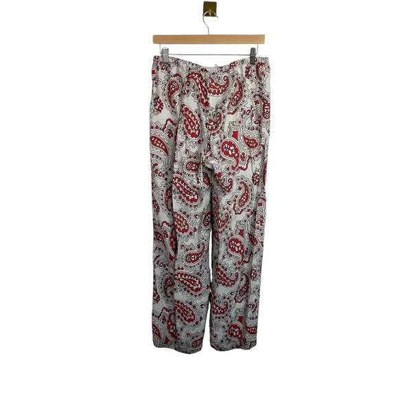 H&M High Rise Wide Leg Paisley Pull On Pants in White/Red Size M - Picture 5 of 10